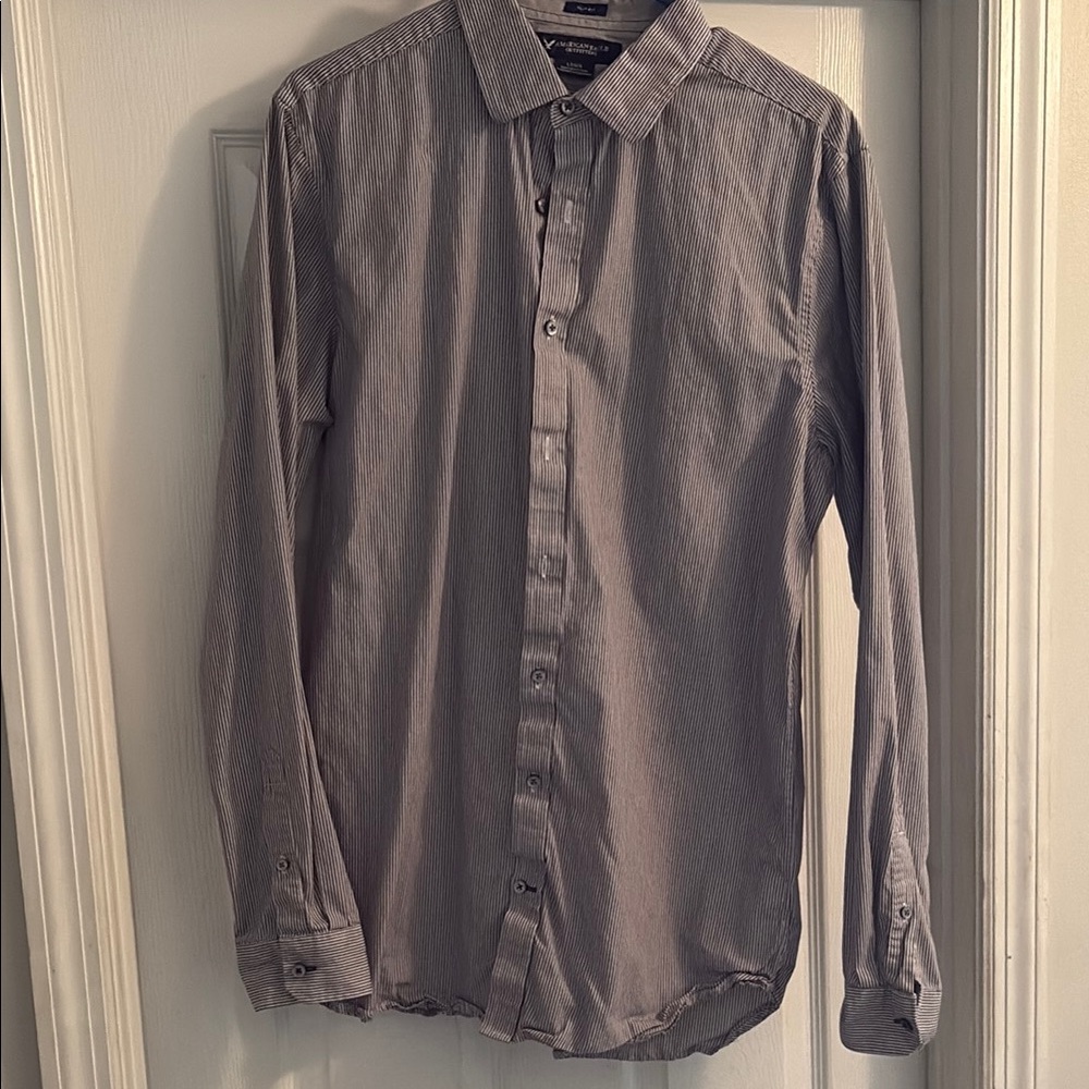 Men's Gray American Eagle Button-Up Shirt